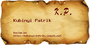 Kubinyi Patrik névjegykártya